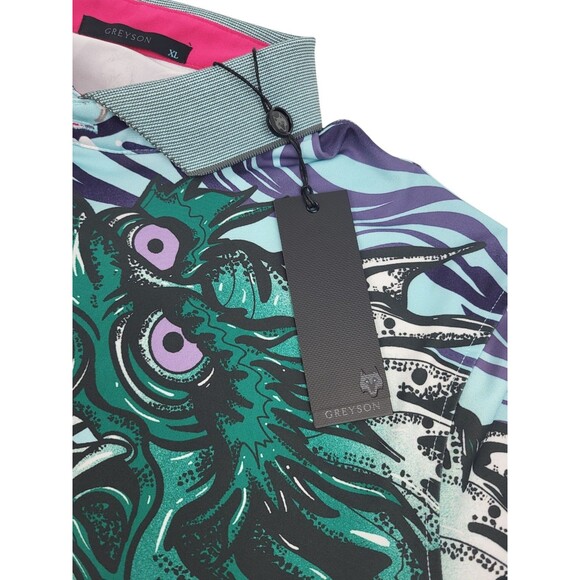 NWT Greyson Polo Shirt Mens XL Mythical Sea Dragon Skystone Japan Waves AOP Golf - Picture 4 of 5